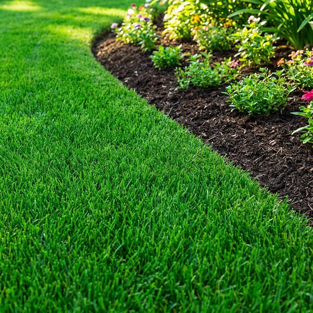 Healthy weed-free lawn close-up